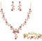 Clearine Women's Wedding Jewellery Set for Party Prom Leaf Cluster Flower Crystal Pendant Necklace Dangle Earrings Link Bracelet for Bridal Brides Bridesmaid Pink Gold-Tone