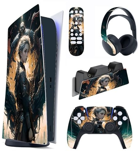 PlayVital Skin Aufkleber für ps5 Digital Edition, Vinyl-Skin Schutzfolie | Stickers für PS5 Konsole, Controller, Ladestation, Headset, Medienfernbedienung, Drachenblick