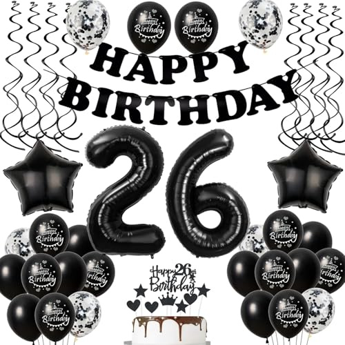 Luftballons 26. Geburtstag Mann Frauen Deko Schwarz Tortendeko 26. Geburtstag Deko Mann Frau Schwarz Geburtstagsdeko 26 Jahre Frauen Männer dekoration 26 deko torte