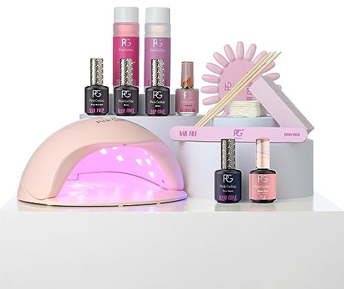 Pink Gellac Gel Nägel Set - UV Nagellack Set mit Peel Off Base Coat und Premium UV Lampe Rosa, 1x Rosa Farbe, Top Coat Gel, Nagelfeile, Entferner und Cleaner - Nägel Selber Machen in Salonqualität