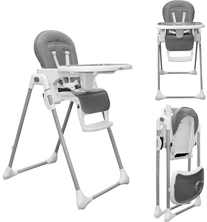 KidsZone Hochstuhl - Kinderhochstuhl mit Verstellbarer Rückenlehne, Babyhochsitz ab 0 bis 6 Jahre, 5-Punkt-Sicherheitsgur Babystuhl (Grau)