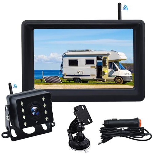KAOLALI Rückfahrkamera Kabellos mit 5 LCD-Monitor Kabellos Digital Rückfahrkamera Set 165 ° Weitwinkel IP68 Wasserdicht Nachtsicht für Transporter, LKW, Wohnmobile und Wohnwagen