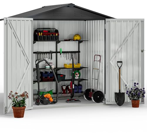 YITAHOME Gartenhaus, abschließbar, verzinktes Metall, Outdoor-Schuppen, wasserdicht, mit 4 Lüftungsschlitzen für Fahrrad, Werkzeug, Rasenmäher, Dunkelgrau, 171 x 118 x 184 cm