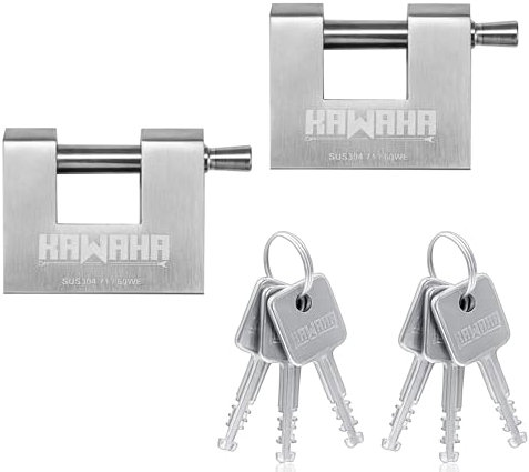 KAWAHA 71/60-2PS Candado en forma de D de acero inoxidable con llave de acero inoxidable para puerta de garaje, contenedores, cobertizo, casillero y almacén (2-3/4 pulgadas, con llave igual, paquete