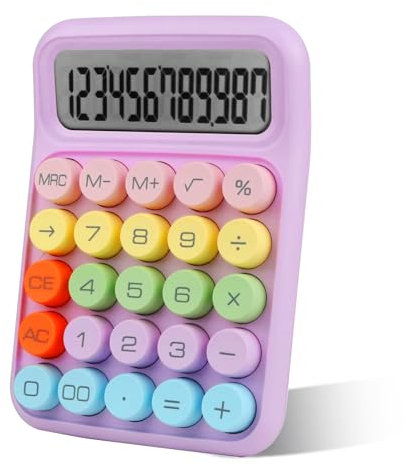 Pink Calculator with Candy-Coloured Mechanical Keys, 12-Digit Large Display, Cute Desktop Calculator for Office, School & Home