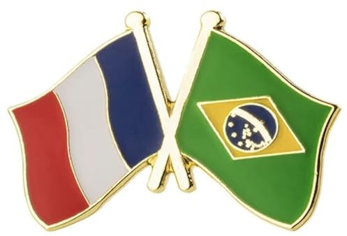 Pin's en métal émaillé avec drapeau national de la France et du Brésil, Métal