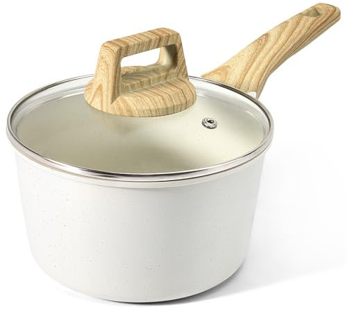GiPP Nonstick Sauce Pan with Lid - 3.6L Small Sauce Pot Non Stick Cooking Pot with Stay-Cool Handle, Kitchen Pots Granite Saucepan Induction Compatible, PFOA Free(White, 20cm)