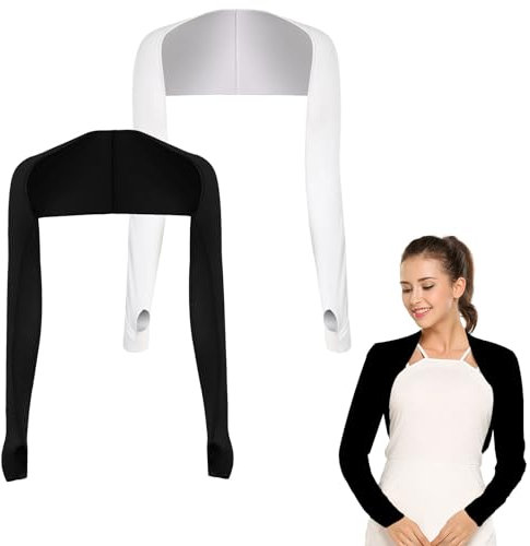 Protection UV Châle Bras Manches, Châle de Refroidissement pour Femmes, Manchon Refroidissement Châle Bras, Manchettes Echarpe de Refroidissement, Cooling Shawl Arm Sleeve, 2 Pièces, Noir et Blanc