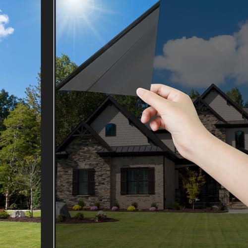 ConCus-T Película de ventana unidireccional para bloqueo solar, control de calor, películas opacas para ventana, tinte reflectante, película solar estática, negra, 90 x 200 cm