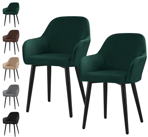 Alishomtll Lot de 1 ou 2 housses de chaise extensibles en velours universelles amovibles et lavables pour cuisine, salle à manger, banquet, mariage, fête (vert, 2 pièces)