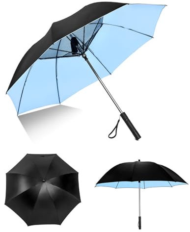 Jiawu Paraguas con Ventilador, Paraguas Portátil UPF 50+ a Prueba de Sol y Lluvia, Paraguas Recargable USB de 2600 MAh con Ventilador de Refrigeración Personal, Refrigeración para
