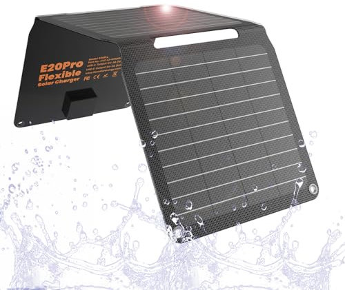 FlexSolar Solarmodul-Ladegerät, 20 W, 5 V, USB-A, USB-C-Ausgang, tragbar, faltbar, kleine Leistung, IP67, wasserdicht, Camping, Rucksackreisen, Wandern, Notfall für Handys, Powerbanks,