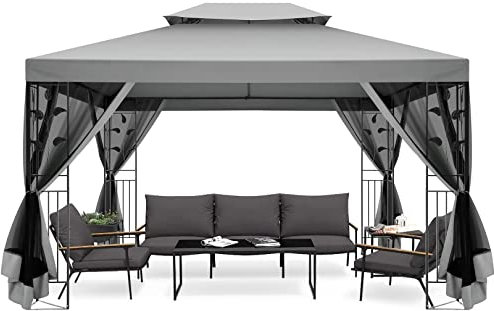 Hoteel Gartenpavillon 3x4 Metall Wasserdicht Stabil Winterfest Sturmfest Wetterfest Moskitonetz Pavillon 3x4 Metall Pavillon Für Terrassen, Garten