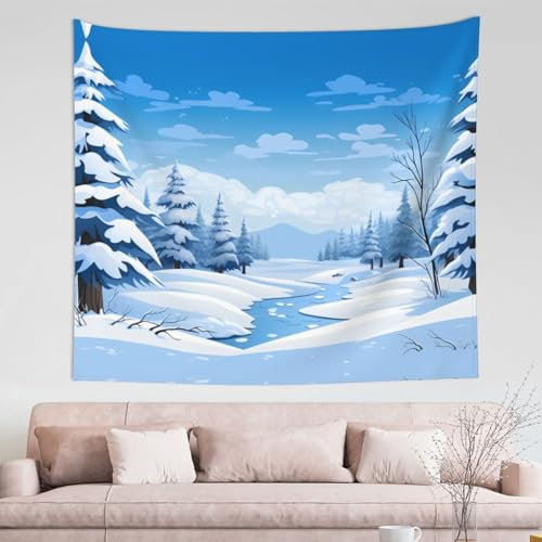 KINGWW Ölgemälde mit Cartoon-Winterlandschaft, abstrakte Kunst, Wandteppich, 152 x 130 cm, Wandbehang für Wohnzimmer, Wohnheim oder Schlafzimmer, Heimdekoration, verschönert Ihren Raum mit