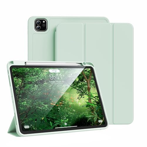 GKABXY Étui pour iPad Pro 11 Pouces 4e / 3e / 2e génération 2022/2021/2020 avec Porte-Crayon, Dos en TPU Souple, étui de Protection Fin et Antichoc, Auto Sleep/Wake, Vert Clair