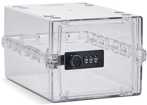 Lockabox Mini™ | Small Lockable Box with Combination Lock (A5-Sized) | Mini Storage Lock Box for Small Medicines, Snacks & Mobile Phones | External Size 22.3 x 15.4 x 12 cm (Crystal)
