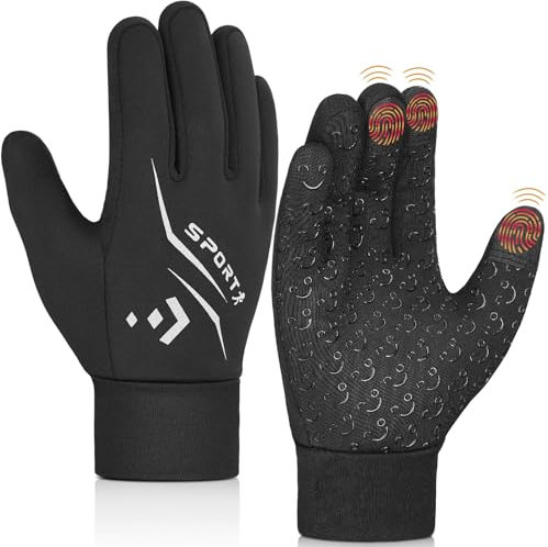 AOTOW Kinder Handschuhe Winter Fahrradhandschuhe - Warme Winddichte Fleece Touchscreen Winterhandschuhe Fahrrad Kinderhandschuhe Reithandschuhe mit Anti-Rutsch für 4-12 Jahre Mädchen Jungen Schwarz