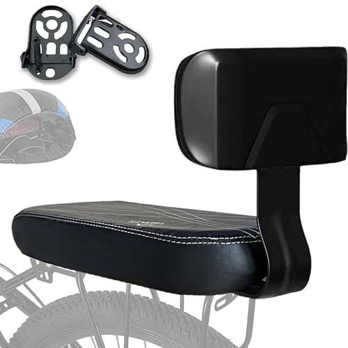 LIBRNTY Fahrradrücksitz+Klapprad Hinten Pedal,PU Leder Kinder Fahrrad Hinten Sitz Kissen,Kinder Sicherheits Fahrrad Rücksitz Zubehörsatz,Polstersattel mit Rückenlehne(2024 Neue verdickte Rückenlehne