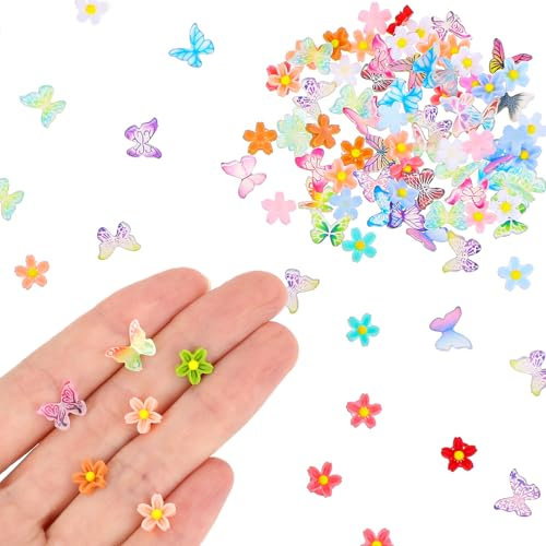 Molain 100 Stück Mikro Schmetterling Resin, Blumen Miniatur Deko Bunte Schmetterlinge, Puppenhaus Zubehör für Miniaturgärten, Kunsthandwerk, Nagelkunst-Dekorationen