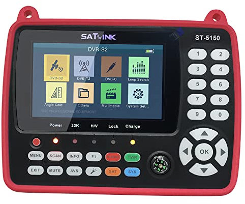 Mulcort Satellite Finder ST-5150 DVB-S2/T2/C Combo HD Satellite TV Signal Finder Digital Handheld Signal Meter Satellite Finder H.265 HEVC MPEG-4 4.3 Inch TFT LCD