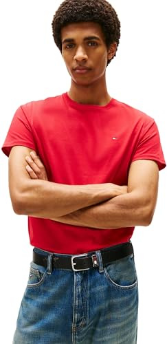Tommy Jeans Camiseta de Manga Corta TJM Original Slim Fit, Rojo (Sapphire Red), L