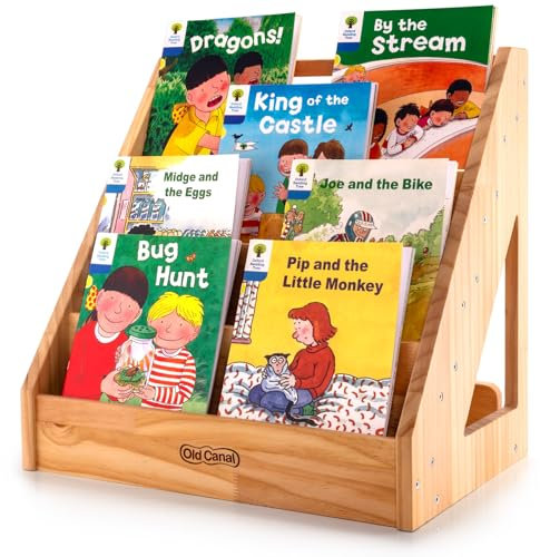 Old Canal Bücherregal Montessori, 5-stöckiges Bücherregal und Spielzeug Aufbewahrung mit Griff und Kippschutz-Design, Kinder Regal, Bücherregal Kinderzimmer für Kindergarten/Klassenzimmer
