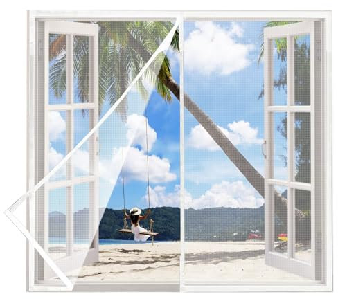 Fliegengitter Fenster Magnetrahmen 155x180cm Weiß Fliegenschutz Fenster Klebemontage für Fenster und Türen