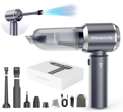 Sharperlife Portable Handheld Vacuum Cordless Cleaner, Rechargeable with 15000Pa Strong Suction for Car, Home and Camping, 30mins Runtime, Lightweight, Eco-Friendly Packaging
