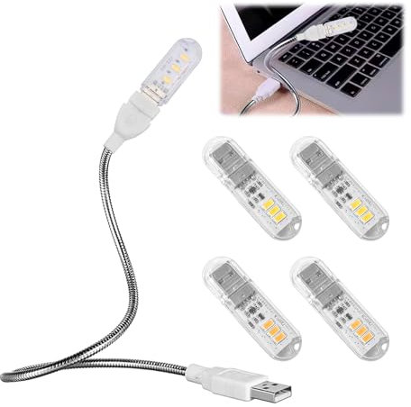 MxyVrix 4 Pièces Lampe LED USB Flexible pour Clavier d'Ordinateur Portable, Lampes de Lecture LED USB, Col de Cygne Ajustable, Abat-Jour Amovible, pour Lecture et Bureau (2 Blancs, 2 Jaunes)