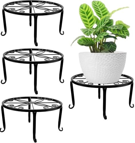LATERN 4 Pièces Supports pour Plantes en Métal, 23CM Support pour Pot de Fleurs Robuste Support pour Conteneur de Plantes Étagère Ronde en Fer Antirouille pour Maison Extérieur Patio Jardin Décor