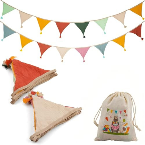 2Pcs Guirlande de Fanions pour Chambre d'enfant,Guirlande en Tissu de 2,6 m,Guirlande de Fanions en Tissu,Décoration Chambre Enfant, Fêtes d'anniversaire ou Décoration de Mariage(A)
