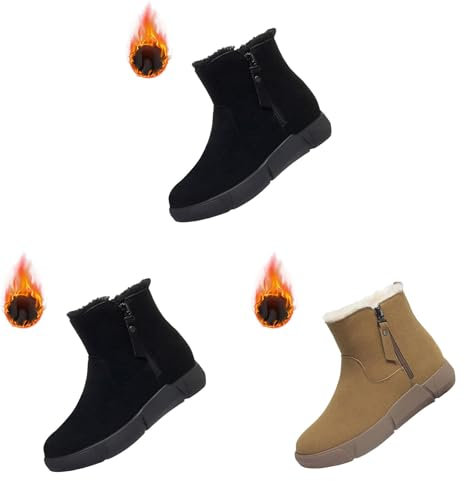 Stivaletti da donna piatti da donna retrò spessi stivali comodi foderati in pelliccia sintetica stivali da esterno in finta pelle scamosciata stivali antiscivolo stivali di gomma con cerniera stivali