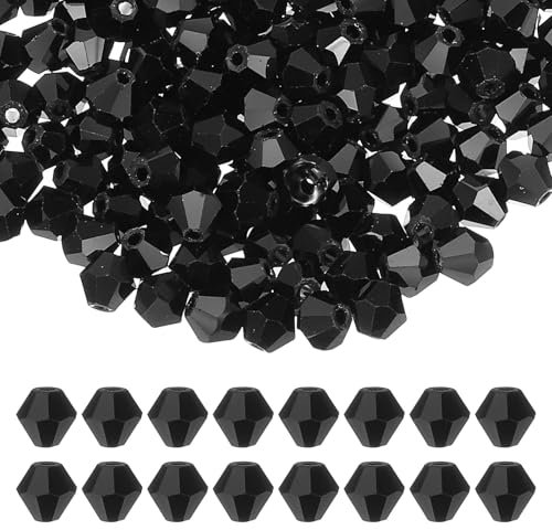 PATIKIL 4mm Bicone Crystal Beads, 400 Pcs Glass Faceted Bicone Beads Loose Spacer Bead for Jewelry Making Bracelet Necklace Earrings Wind Chimes Craft, Black