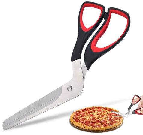 Pizzaschere, Pizzaschneider mit Scharfer Edelstahlklinge in Lebensmittelqualität und Griff mit Weichem Griff, Pizzaschere Spülmaschinenfest, Multifunktionale Küchenschere, 27cm