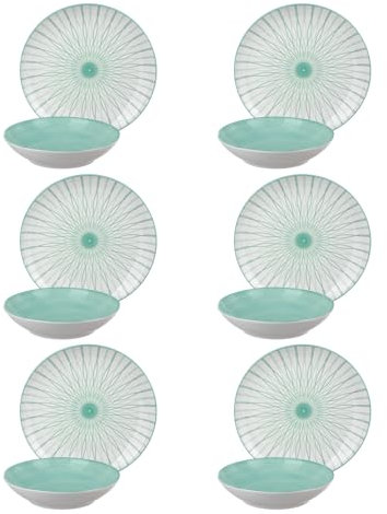Servizio 12 piatti porcellana decoro ottanio Hipnotic