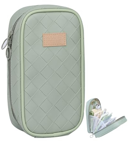 KASESSS Federmäppchen, Schulmäppchen, Federmappe Strickmuster, Federmäppchen Mädchen, 6 Fach Federtasche, PU Leder Etui, Große Kapazität Mäppchen Aesthetic für Mädchen,Teenager, Schule, Büro, Grün