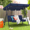 UNIONLINE Garden Swing Chair, Outdoor 3-Seat Glider Porch Bench with Removable Cushion and Adjustable Shade, Garden Swing Chairs for Poolside,Backyard (Deep Blue)