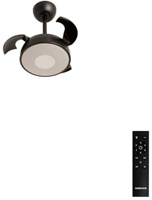CREATE / WIND CLEAR CUP/Ventilador de techo con luz negro con mando / 40W, Silencioso, Ø55 cm, aspas retráctiles, luz LED 3 temperaturas, temporizador, función verano-invierno