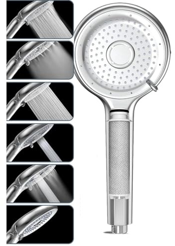 Vitasense Duschkopf mit Wasserstop - 6 Wassersparstufen, Regendusche mit hoher Wasserdruck, Wassersparend Universal Shower Head, Chroom