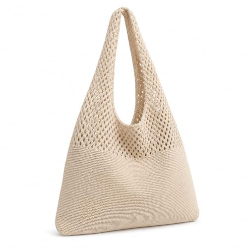 Vazcan® Bolso de Playa Crochet 100% Algodón con Asa Reforzada - Bolso de Malla Boho Bandolera Grande para Verano y Vacaciones