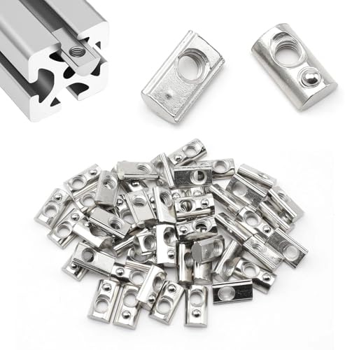 LINTRA 50 Stück Nutensteine M5 Nut 6 T mit Kugel, 20-Serie M5 Nut Schrauben, Kohlenstoffstahl Nutstein, Federkugel T Nutsteine, für Aluprofil c Profil 3D Drucker CNC Europanorm