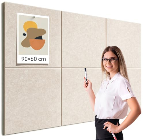 Großes Kork Board Alternative Pinnwand, 90 x 60 cm, 6 Stück, Filzkork-Tafel, Fliesen für die Wand mit 50 Pinnnadeln für Büro, Schule, Zuhause