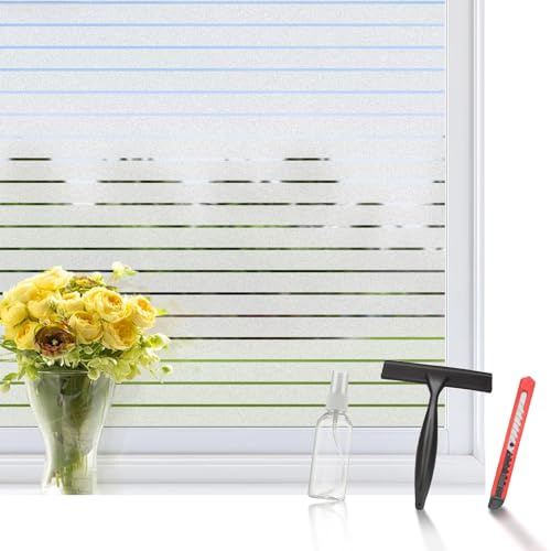 aboveBED Fensterfolie Blickdicht 90X200 cm, Sichtschutzfolie Fenster Milchglasfolie mit Streifen, Selbstklebende statische Folie für Fenster im Bad, Büro & Wohnzimmer