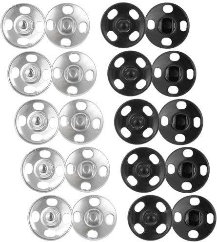24 Set Druckknöpfe,Druckknöpfe zum Annähen,19mm Große Druckknöpf Metall,Runde Metall Druckknopf,Schwarz Silbe Druckknopf zum Nähen von Kleidung Kleidern Rucksäcken DIY-Geldbörsen Kunsthandwerk