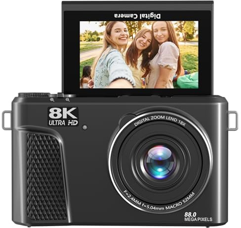 Annadue Appareil Photo sans Miroir WiFi, Appareils Photo 8K 88 MP pour la Photographie avec Carte 32 Go, Zoom Numérique 18X, Appareil Photo Vlog Autofoucs avec écran Rabattable à 180° (Black)