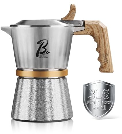 Bincoo Three-valve Moka Pot 316 Stainless Steel,Stovetop Espressso Coffee Maker
