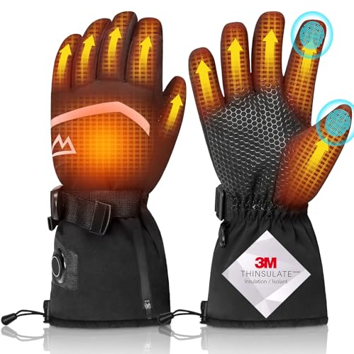 Loowoko Guantes Calefactables con batería 7.4v 3000mah × 2, 3 Niveles de Calentamiento, Impermeables, Pantalla táctil, Guantes calefactables USB para Trabajo al Aire Libre, Moto, Bicicleta, esquí