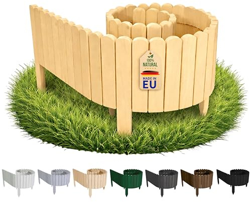 Floranica Beetbegrenzung Holz 200 x 30 cm Hellbraun – Hochbeet-Kante | Begrenzt Kräutergarten, Gemüsebeet und Hochbeet. Vormontiert, 5 Erdspieße, ohne Werkzeug – warmer Ton am Gartenweg