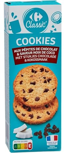 CARREFOUR CLASSIC' - Cookies aux Pépites de Chocolat et Noix de Coco Râpée - le paquet de 200g - Le Lot De 5