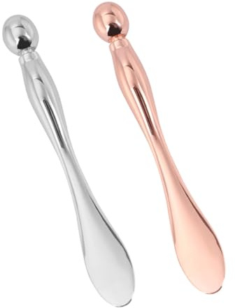 Veemoon Lot de 2 Bâtonnets de Massage Contour des Yeux et Spatules à Crème pour Visage en Métal, Applicateurs Précis pour Soins des Yeux et Masque Visage, Outil Beauté Anti-poches